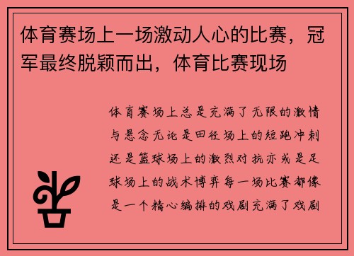 体育赛场上一场激动人心的比赛，冠军最终脱颖而出，体育比赛现场