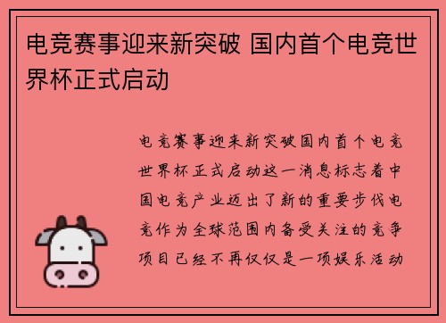 电竞赛事迎来新突破 国内首个电竞世界杯正式启动