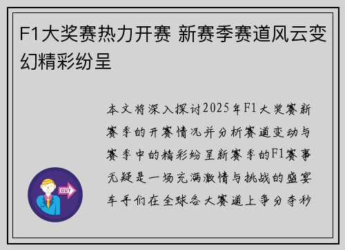 F1大奖赛热力开赛 新赛季赛道风云变幻精彩纷呈