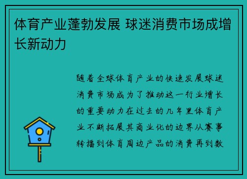 体育产业蓬勃发展 球迷消费市场成增长新动力